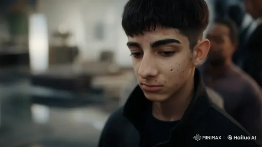 Young Man Reflects in Dimly Lit Room with Admirers – AI Generated Video | Hailuo AI