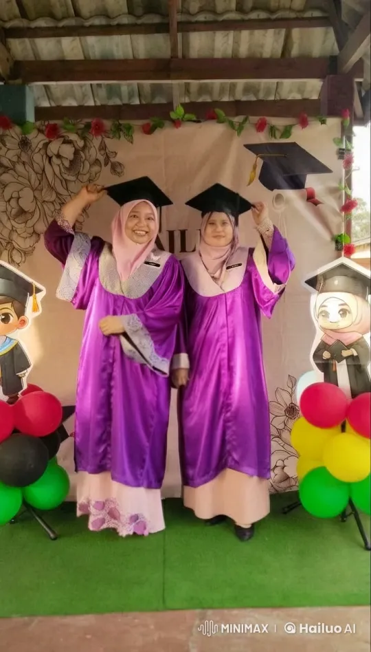 Graduation Celebration of Two in Purple Robes – AI Generated Video | Hailuo AI