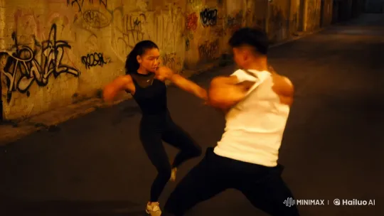 Urban Alley Fight Scene: Aesthetic Choreography – AI Generated Video | Hailuo AI
