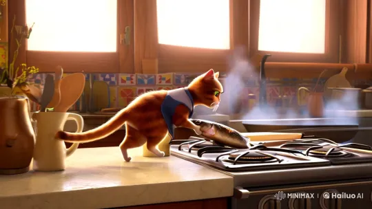 Cat Chef in Sunlit Kitchen: Aesthetic Culinary Scene – AI Generated Video | Hailuo AI