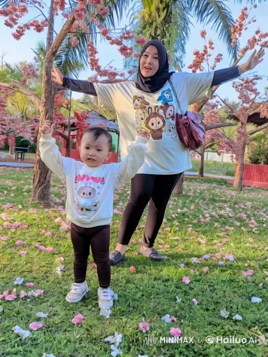 Woman and Child Display Kung Fu Skills in Cherry Blossom Park – AI Generated Video | Hailuo AI