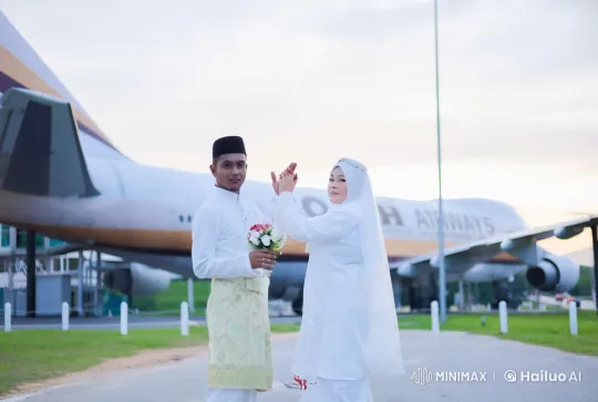 Couple in Traditional Attire Fights with Kung Fu at Airport – AI Generated Video | Hailuo AI