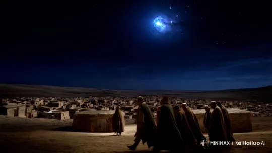 Starlit Night Guides Shepherds to Bethlehem Stable – AI Generated Video | Hailuo AI