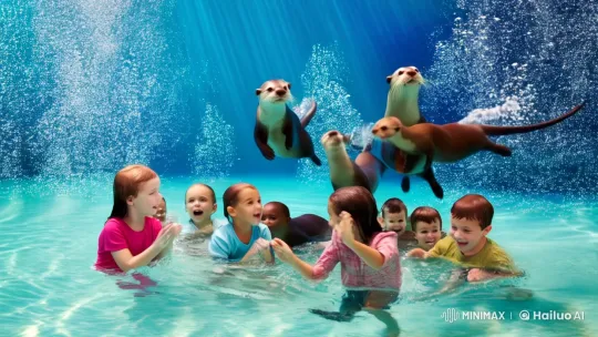 Otters and Children Dance in Enchanting Underwater Ballet – AI Generated Video | Hailuo AI