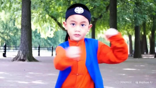 Young Boy Practices Kung Fu in Park – AI Generated Video | Hailuo AI