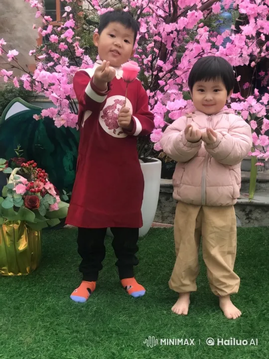 Children's Playful Fight in Cherry Blossom Garden – AI Generated Video | Hailuo AI