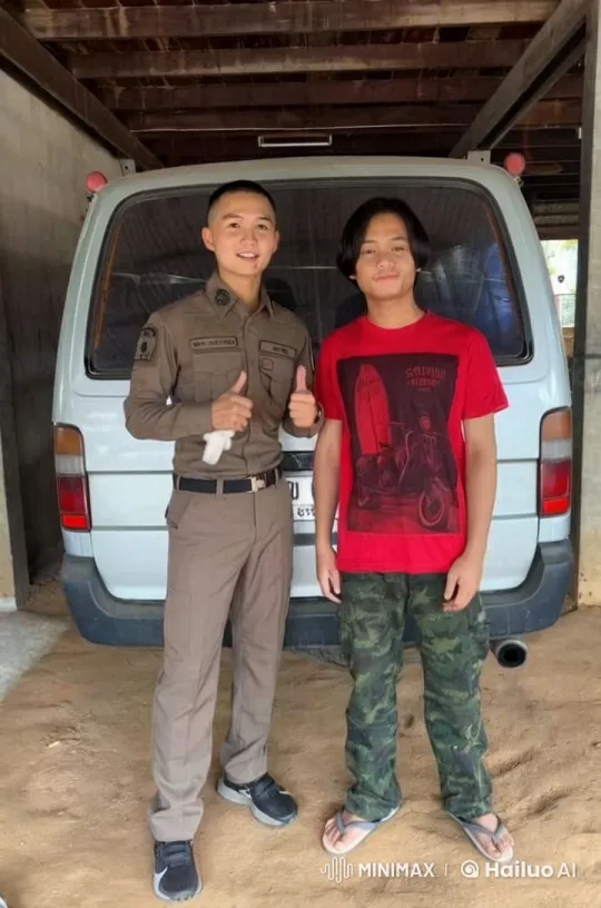 Police Officer and Young Man Stand by Van in Garage – AI Generated Video | Hailuo AI