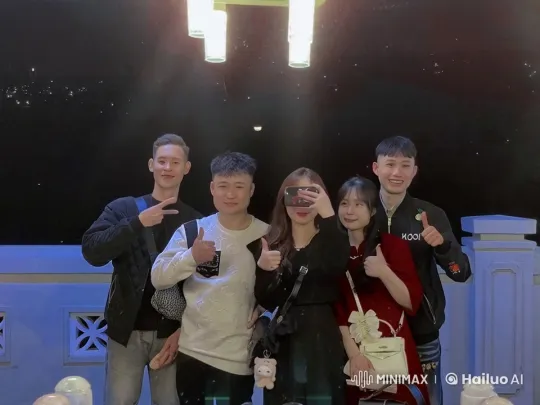 Friends Enjoying a Night Out, Displaying Camaraderie – AI Generated Video | Hailuo AI