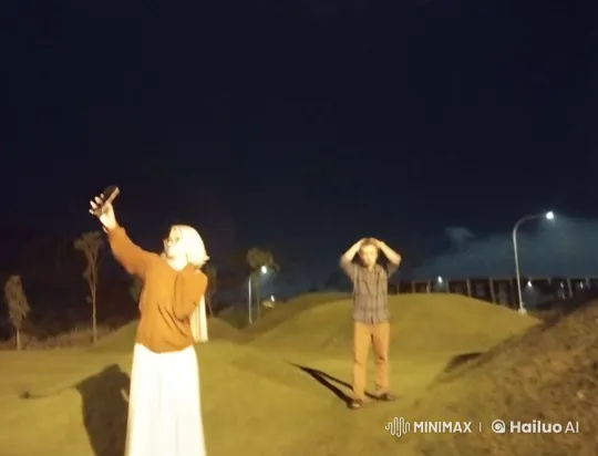 Woman Photographs Night Sky, Man Awaits Thoughtfully – AI Generated Video | Hailuo AI