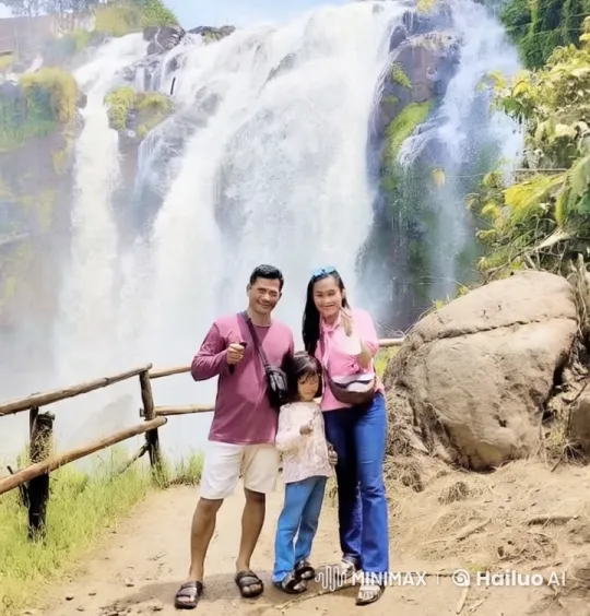 Family Enjoying Serenity at Majestic Waterfall – AI Generated Video | Hailuo AI