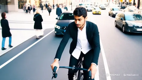 Determination: Young Man's Rush to Office on Bicycle – AI Generated Video | Hailuo AI
