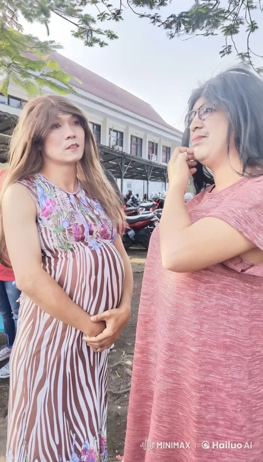 Pregnant Woman in Floral Dress Converses Outdoors – AI Generated Video | Hailuo AI