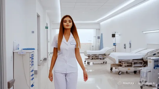 Professional Nurse Showcases Care in Modern Hospital Setting – AI Generated Video | Hailuo AI