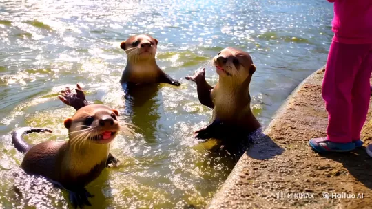 Otters and Children Dance in Joyous Synchronized Play – AI Generated Video | Hailuo AI