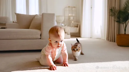 Baby and Kitten's Playful Martial Arts Battle – AI Generated Video | Hailuo AI