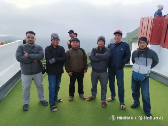 Six Men Enjoy Friendly Martial Arts Display on Green Roof – AI Generated Video | Hailuo AI