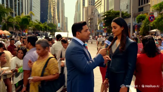 Latin American Telenovela Scene: Intimate Interview in Bustling City – AI Generated Video | Hailuo AI