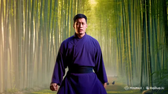 Kung Fu Master Practices in Bamboo Forest – AI Generated Video | Hailuo AI