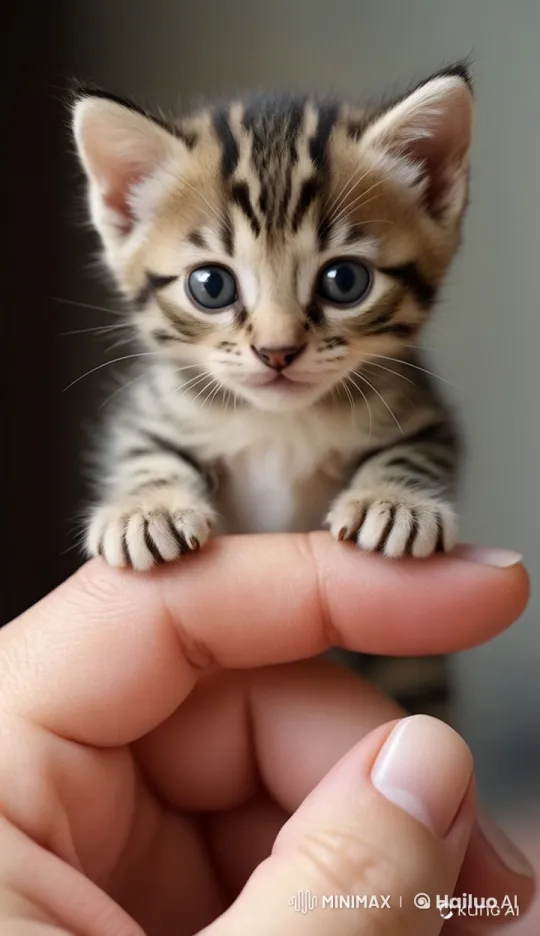 Adorable Kitten Explores Hand with Tiny Steps – AI Generated Video | Hailuo AI