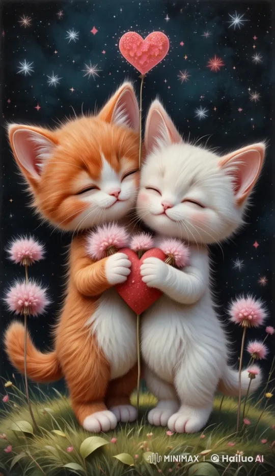 Adorable Kittens Share Love in Animated Heartwarming Scene – AI Generated Video | Hailuo AI