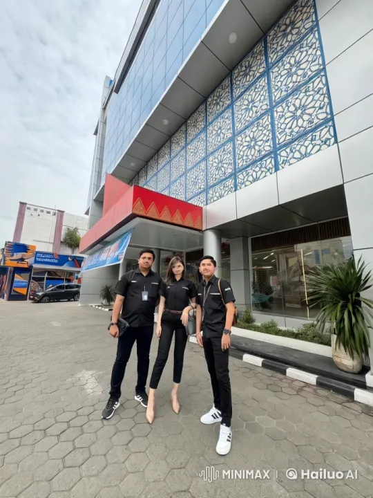 Professional Team Outside Modern Office with Geometric Design – AI Generated Video | Hailuo AI