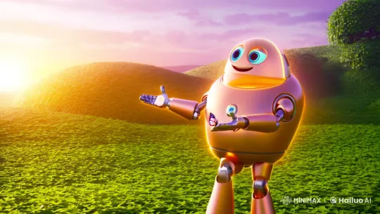 Futuristic Robot Releases Butterfly in Serene Landscape – AI Generated Video | Hailuo AI