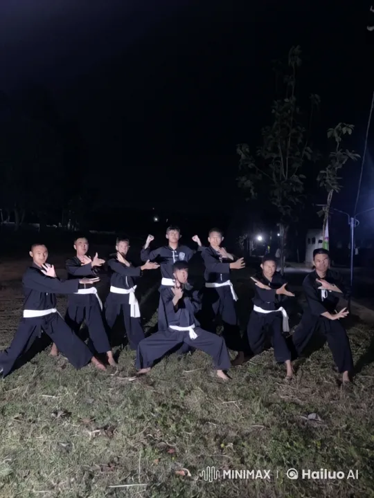 Martial Artists Demonstrate Kung Fu and Silat Under Moonlight – AI Generated Video | Hailuo AI