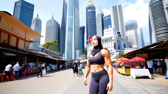 Asian Bodybuilder Walks Confidently in Kuala Lumpur – AI Generated Video | Hailuo AI