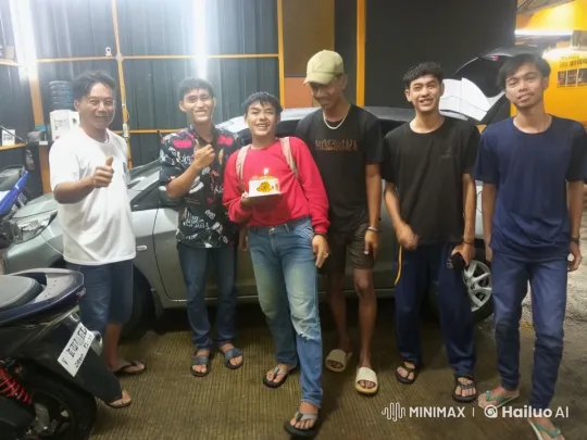 Six Friends Celebrate with Kung Fu Poses in Garage – AI Generated Video | Hailuo AI