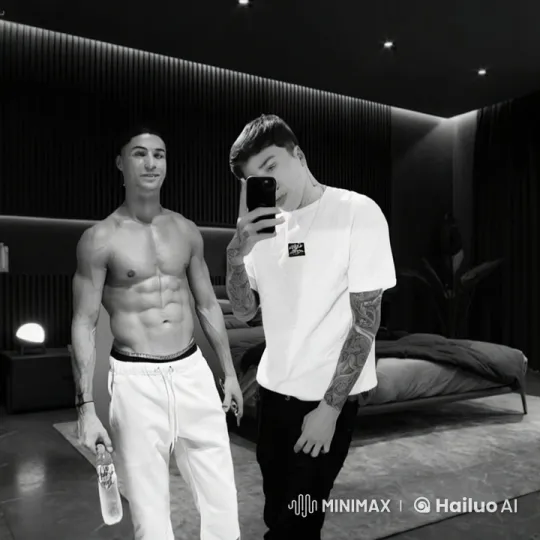 Two Men Embrace in Modern Bedroom Setting – AI Generated Video | Hailuo AI