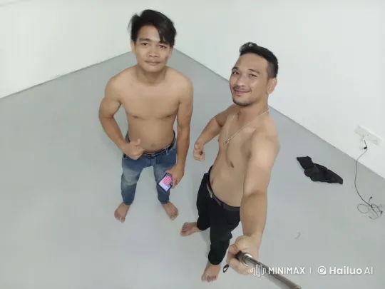 Shirtless Men Perform Intense Kung Fu Fight in Minimalist Room – AI Generated Video | Hailuo AI