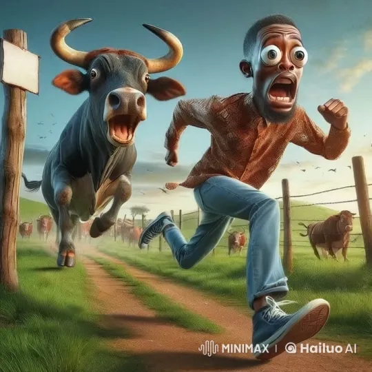 Boy and Bull's Lively Chase in Countryside – AI Generated Video | Hailuo AI