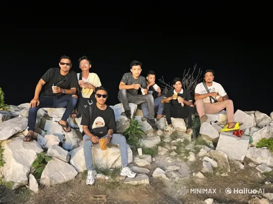 Friends Enjoying Night Outdoors with Snacks and Drinks – AI Generated Video | Hailuo AI