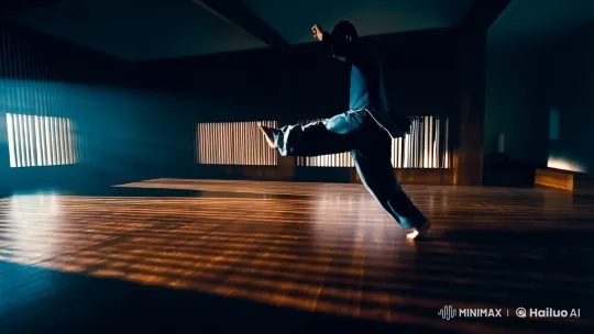 Kungfu Master's Graceful Jumping Punch in Dojo – AI Generated Video | Hailuo AI