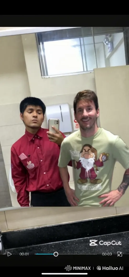 Men Share Affectionate Moment in Restroom Mirror Selfie – AI Generated Video | Hailuo AI
