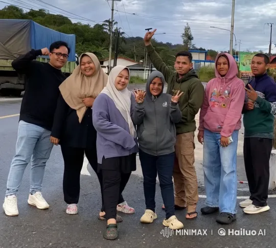 Friends Enjoy Playful Kungfu Moment by Mountain Road – AI Generated Video | Hailuo AI