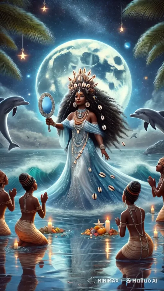 Yemonjá's Mystical Ceremony Under Moonlit Sea – AI Generated Video | Hailuo AI