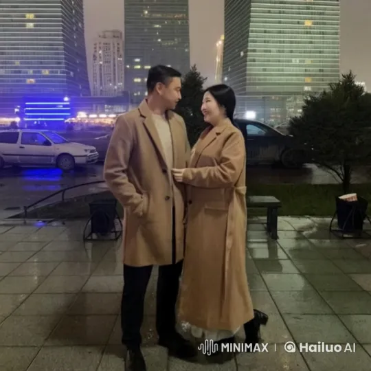 Couple in Coats Engages in Intense Martial Arts in Cityscape – AI Generated Video | Hailuo AI