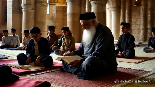 Elderly Father Teaches Quran in Historic Mosque – AI Generated Video | Hailuo AI
