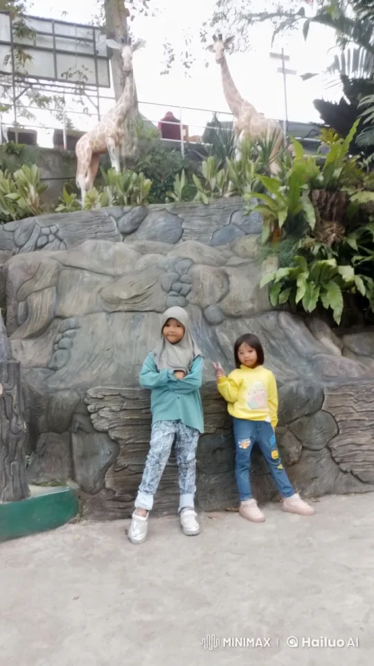 Children Practicing Kungfu in Front of Giraffe Statues – AI Generated Video | Hailuo AI