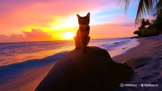 Cat Dance at Sunset on Serene Beach – AI Generated Video | Hailuo AI