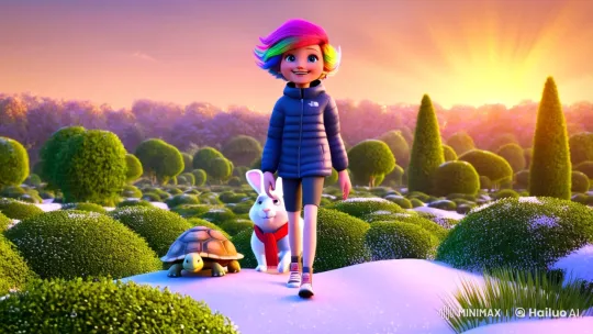 Anime Girl in Lush Park with Magical Animals and Winter Wonderland – AI Generated Video | Hailuo AI