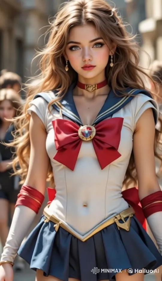 Vibrant Young Woman in Sailor Costume at Lively Outdoor Event – AI Generated Video | Hailuo AI