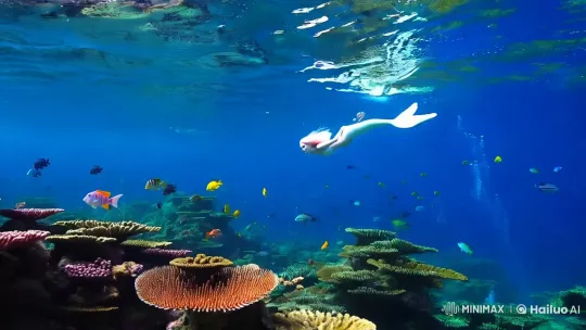 Ultra-Albino Mermaid Glides Through Cinematic Underwater Paradise – AI Generated Video | Hailuo AI