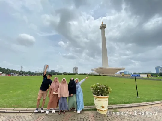 Friends Playfully Perform Kung Fu at Jakarta's Monas Monument – AI Generated Video | Hailuo AI