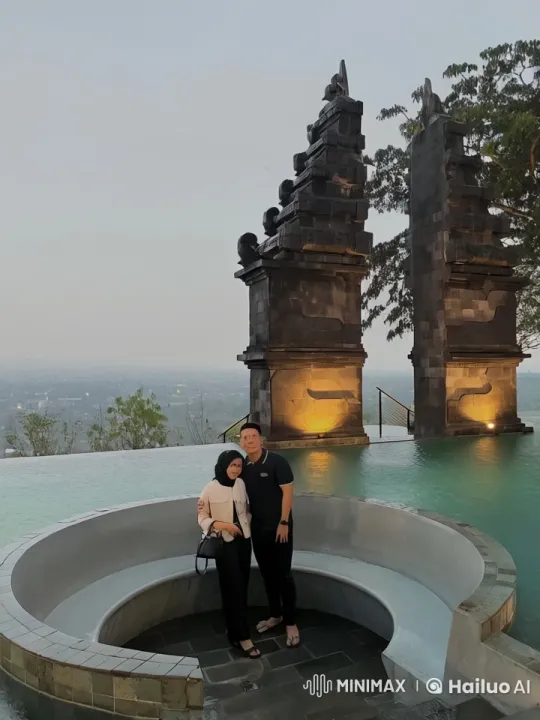 Couple Practices Martial Arts by Temple Gates at Infinity Pool – AI Generated Video | Hailuo AI
