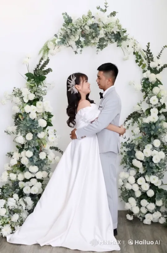 Romantic Couple Engages in Martial Arts Under Floral Arch – AI Generated Video | Hailuo AI