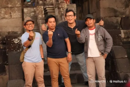 Friends Perform Synchronized Kungfu Jumps at Ancient Temple Ruins – AI Generated Video | Hailuo AI