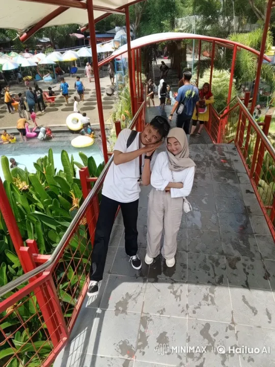 Friends' Playful Antics at Bustling Water Park – AI Generated Video | Hailuo AI