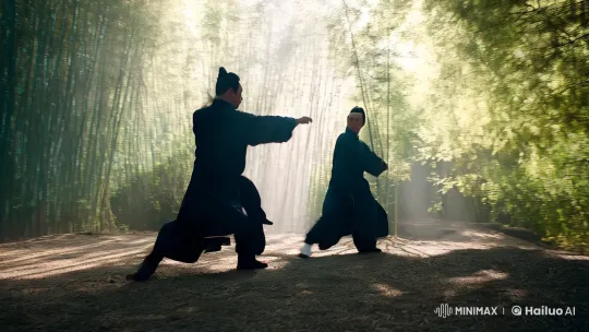 Misty Bamboo Forest: Aesthetic Kung Fu Combat – AI Generated Video | Hailuo AI